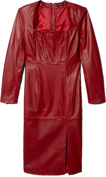 Karen Millen Leather Corset Detail Sleeved Midi Pencil Dress | 40plusstyle.com
