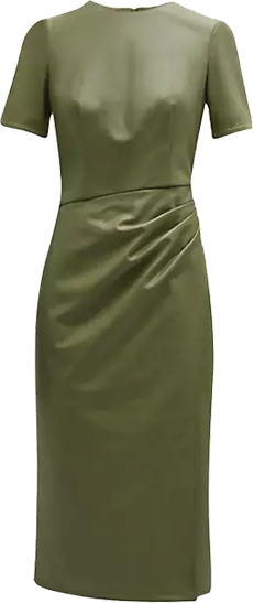 Shoshanna Rhea Vegan Leather Twist Midi-Dress | 40plusstyle.com