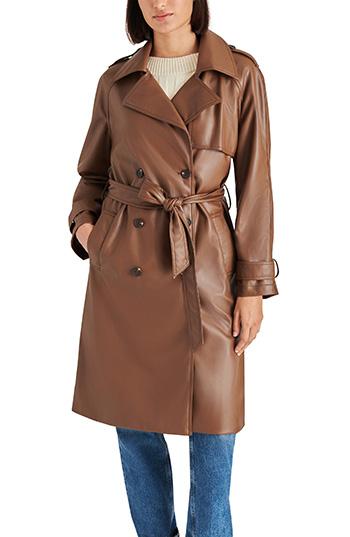 Best winter coats for women - Steve Madden Ilia Faux Leather Trench Coat | 40plusstyle.com
