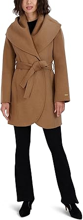 TAHARI Double Face Wool Blend Wrap Coat with Oversized Collar | 40plusstyle.com