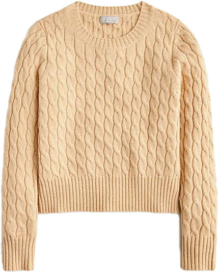 Sweaters for women: J.Crew Cashmere Shrunken Cable-Knit Sweater with Lurex Threads | 40plusstyle.com