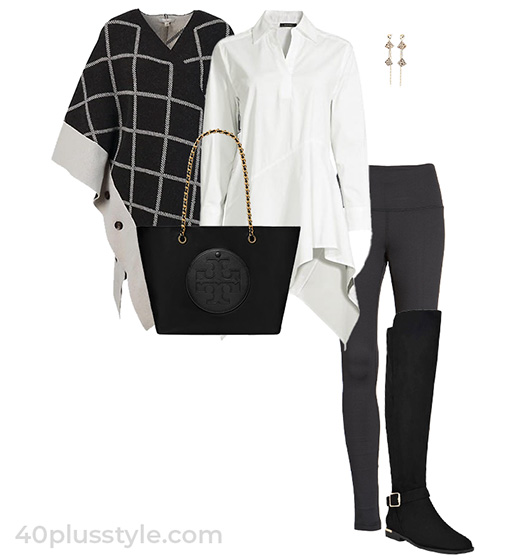 Poncho and leggings outfit | 40plusstyle.com