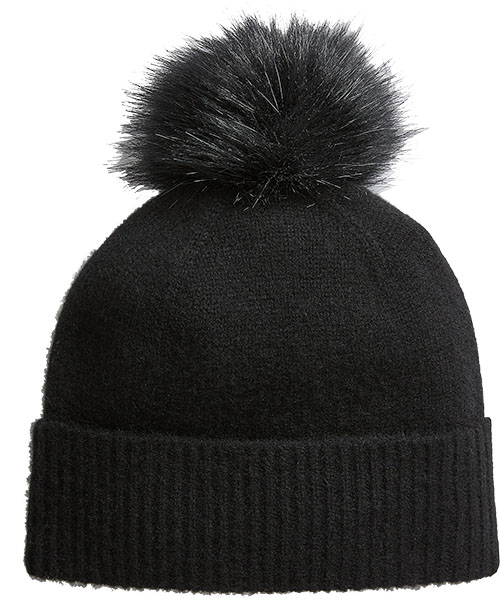 Marks & Spencer Pure Cashmere Faux Fur Pom Beanie Hat | 40plusstyle.com