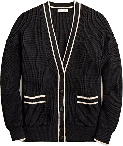 J.Crew Tipped V-Neck Cotton Cardigan Sweater | 40plusstyle.com