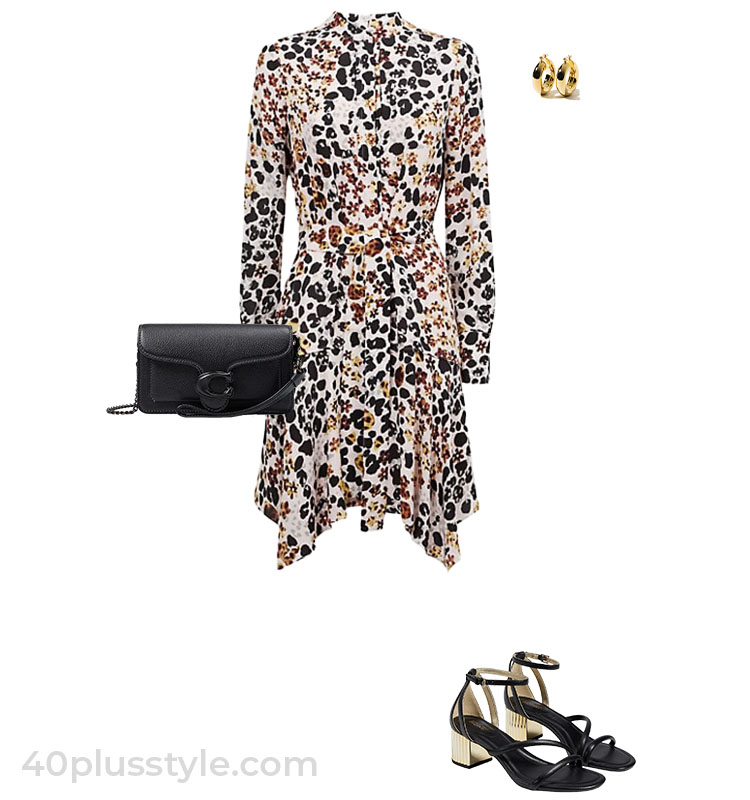 Printed dress and heeled sandals | 40plusstyle.com