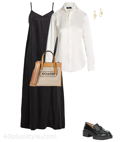Dress with a white shirt underneath | 40plusstyle.com