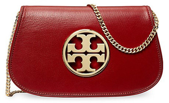 Tory Burch Reva Leather Clutch-On-Chain | 40plusstyle.com