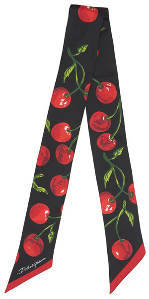 Dolce&Gabbana Cherry Print Silk Skinny Scarf | 40plusstyle.com