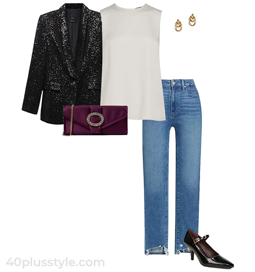 Outfits for dinner - a sequin blazer and jeans | 40plusstyle.com