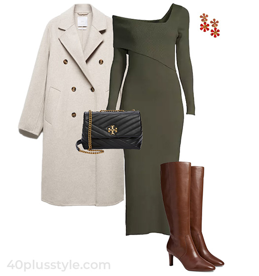 Coat, sweater dress and boots | 40plusstyle.com