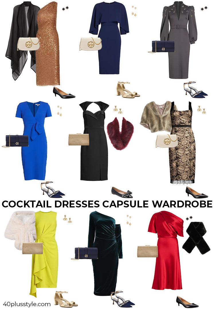 A capsule wardrobe of cocktail formal dresses | 40plusstyle.com