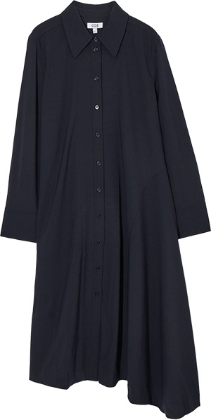 Dresses to hide your tummy: COS Asymmetric Wool Shirt Dress | 40plusstyle.com