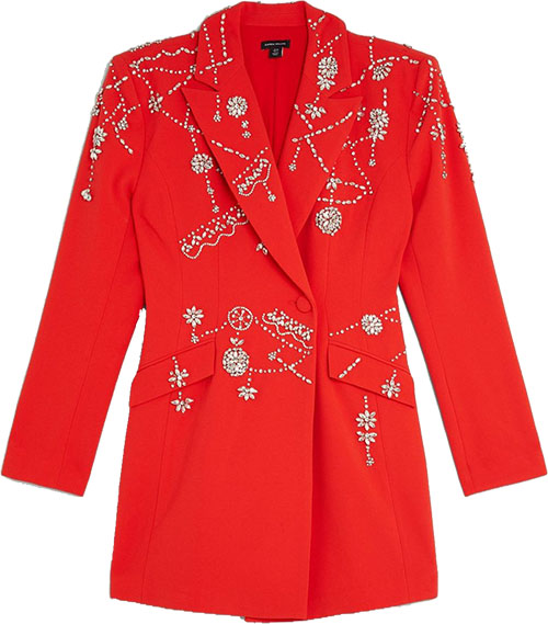 Karen Millen Crystal Embellished Cady Blazer Woven Mini Dress | 40plusstyle.com