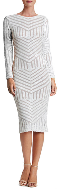 Dress the Population Emery Sequin Stripe Long Sleeve Cocktail Dress | 40plusstyle.com