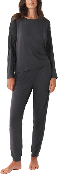 The White Company Jersey Long Sleeve Satin Trim Pajama Set | 40plusstyle.com