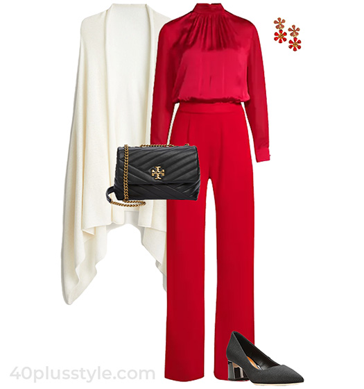 Christmas dinner outfit - wrap and jumpsuit | 40plusstyle.com