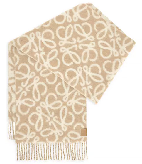 Best designer scarves for women: Loewe Anagram Alpaca-Blend Scarf | 40plusstyle.com
