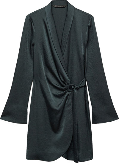 Dresses to hide your tummy: Mango Satin Buckle Wrap Dress | 40plusstyle.com