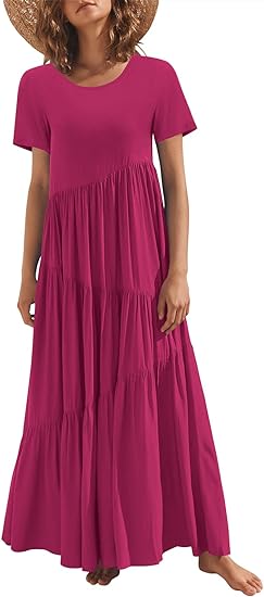 ANRABESS Asymmetric Tiered Maxi Dress | 40plusstyle.com