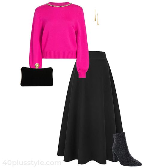 Sweater and skirt outfit | 40plusstyle.com