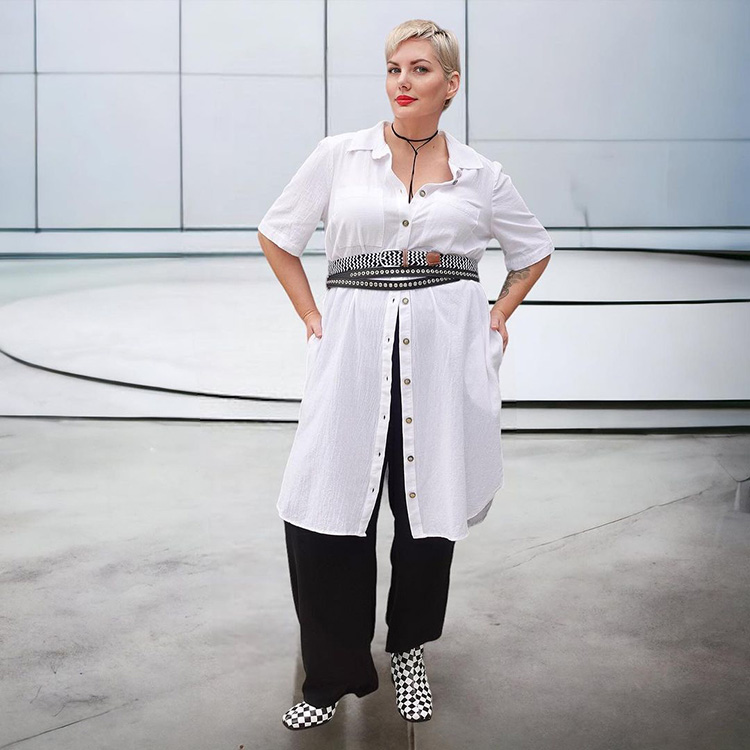 Mel in shirtdress worn with pants and boots | 40plusstyle.com