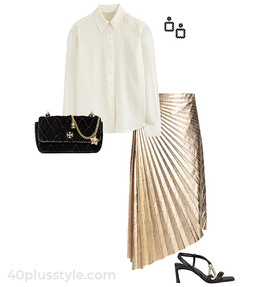Christmas party outfit: wear metallics | 40plusstyle.com