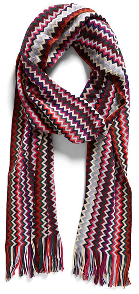Best designer scarves for women: Missoni Chevron Stripe Wool Blend Scarf | 40plusstyle.com