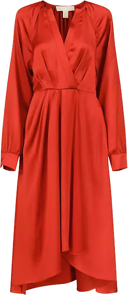 Michael Kors Satin Faux-Wrap Midi-Dress | 40plusstyle.com