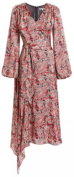 Santorelli Paisley Satin Wrap Midi-Dress | 40plusstyle.com