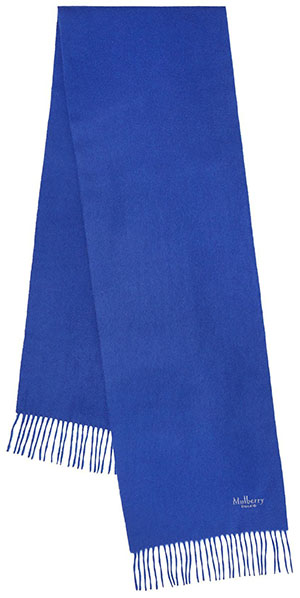 Mulberry Embroidered Logo Fringe Trim Cashmere Scarf | 40plusstyle.com