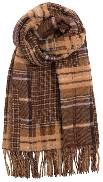 Polo Ralph Lauren Patchwork Plaid Recycled Wool Blend Fringe Scarf | 40plusstyle.com