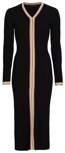 Perfect little black dress: Saks Fifth Avenue Contrast Rib-Knit Midi Dress | 40plusstyle.com