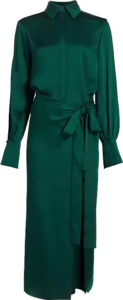 Dresses to hide your tummy: SIMKHAI Samba Draped Midi-Shirtdress | 40plusstyle.com