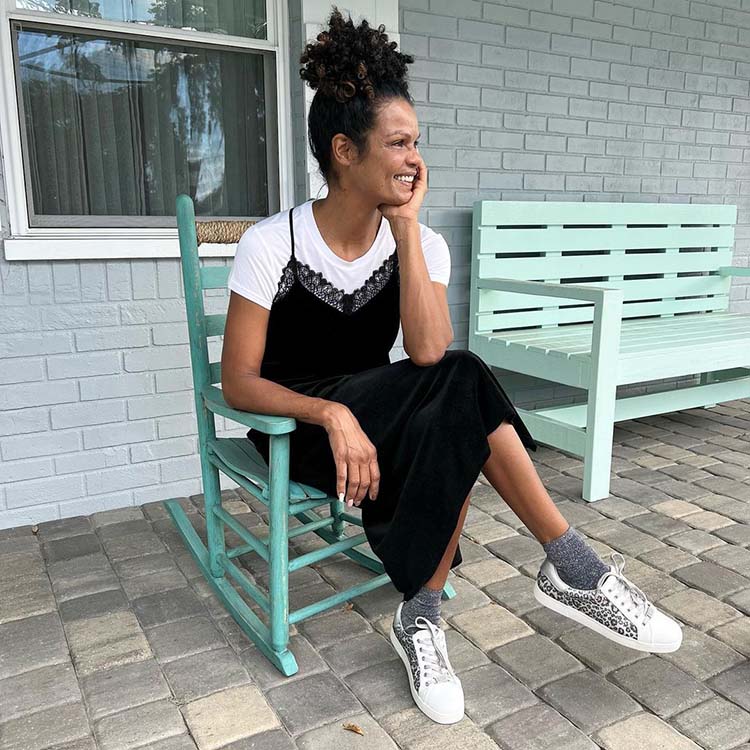 Diane in slip dress and tee | 40plusstyle.com