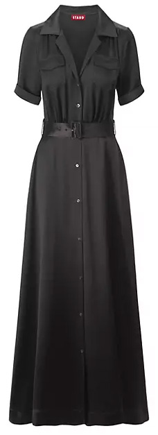 Staud Millie Satin Belted Maxi Shirt Dress | 40plusstyle.com