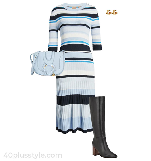 Sweater dress and boots | 40plusstyle.com