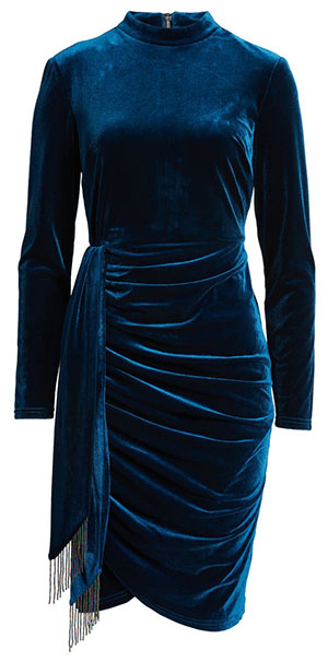 Best cocktail dresses: Tahari ASL Beaded Drape Long Sleeve Stretch Velvet Sheath Dress | 40plusstyle.com