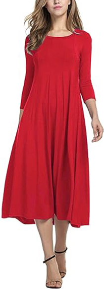 HOTOUCH 3/4 Sleeve Flare Midi Dress | 40plusstyle.com