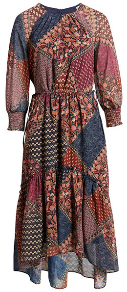 Vince Camuto Patchwork Print Long Sleeve High-Low Chiffon Dress | 40plusstyle.com