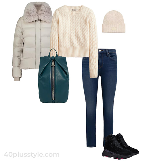 Warm coat and jeans outfit | 40plusstyle.com