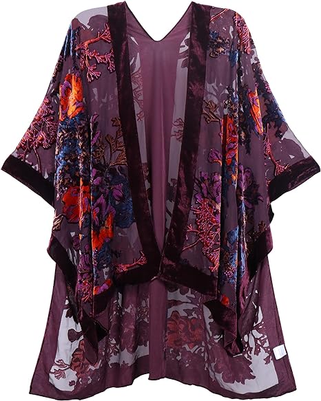 Formal dress cover up - WeHello Burnout Velvet Kimono | 40plusstyle.com