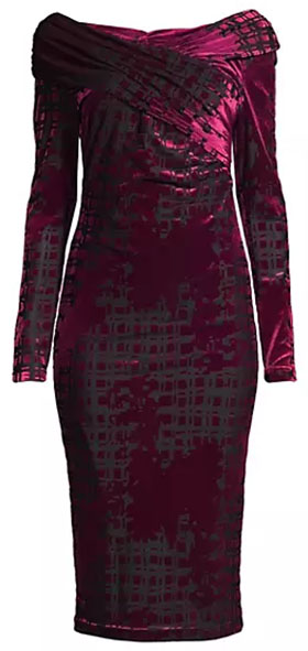 Best cocktail dresses: Donna Karan New York Main Event Velvet Burnout Midi-Dress | 40plusstyle.com