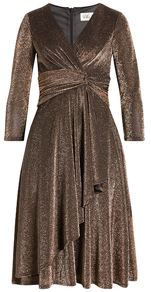 Eliza J Metallic Long Sleeve Faux Wrap Cocktail Dress | 40plusstyle.com