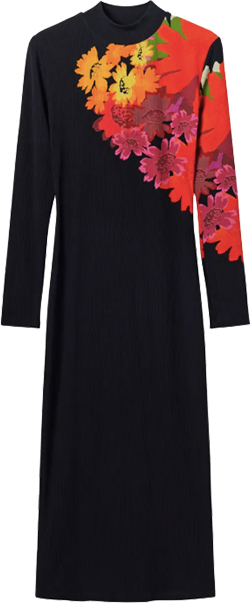 Dresses that are slimming: Desigual Poppy Floral Rib Long Sleeve Midi Sweater Dress | 40plusstyle.com