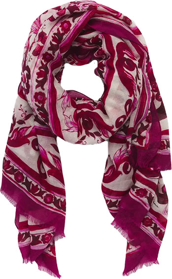 Best designer scarves for women: Dolce&Gabbana Maiolica Print Cashmere-Modal Scarf | 40plusstyle.com