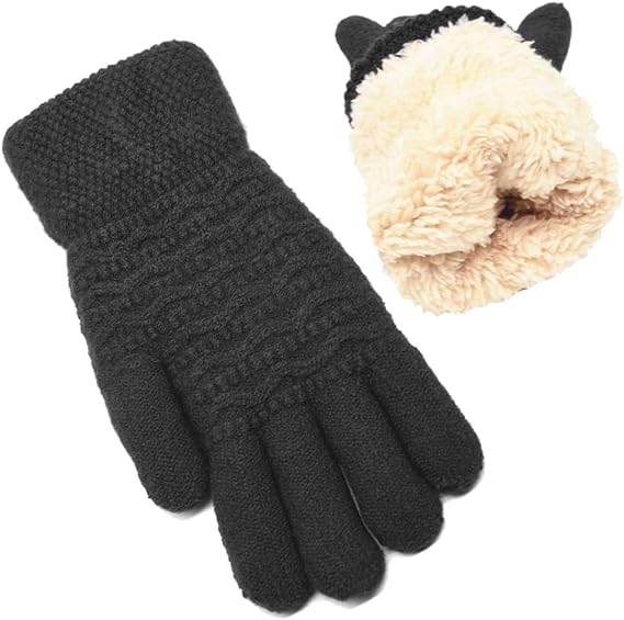 FENELY Cable Knit Wool Fleece Lined Gloves | 40plusstyle.com