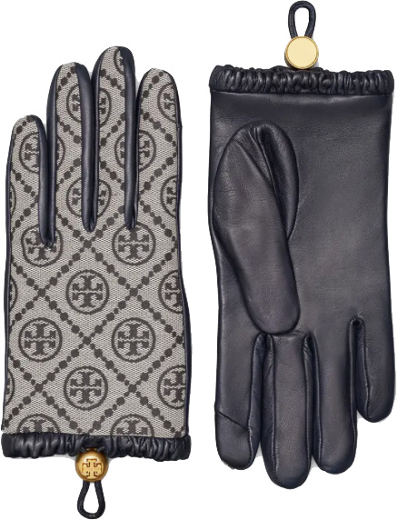 Tory Burch T Monogram Jacquard & Leather Gloves | 40plusstyle.com