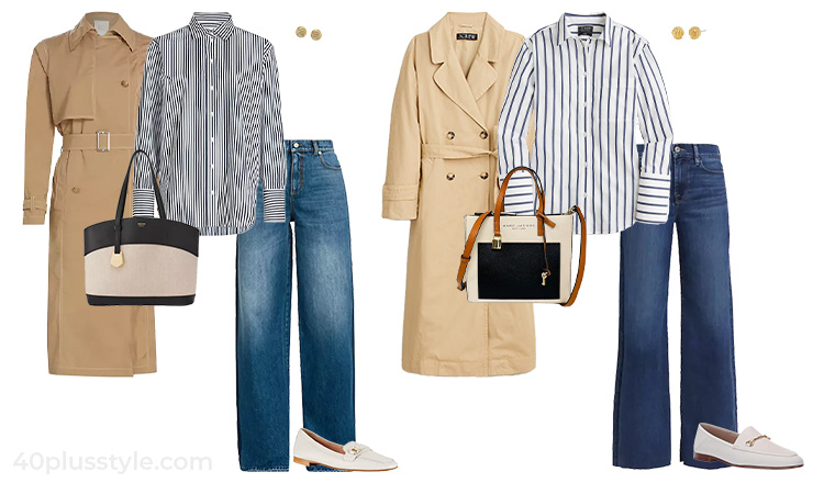 Trench coat and jeans outfit | 40plusstyle.com