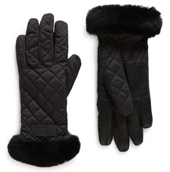 UGG Faux Fur Trim Quilted Gloves | 40plusstyle.com