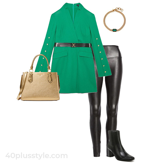 Blazer dress and leather leggings | 40plusstyle.com